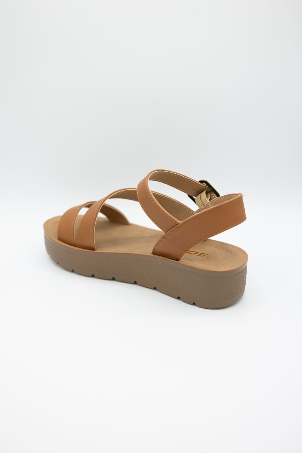 Soda Edoly Asymmetrical Platform Sandals for Women in Cognac