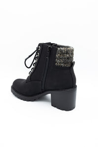 Soda Henry Knit Ankle Lace Up Booties for Women in Black