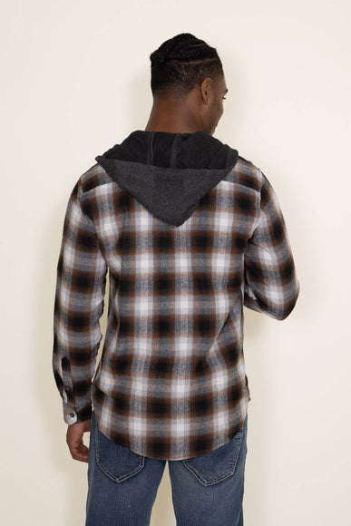 Plaid Flannel Hooded Shirt for Men in Grey/Brown