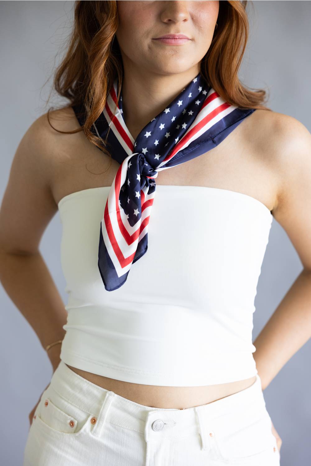 Stars and Stripes Americana Silk Scarf for Women in Navy