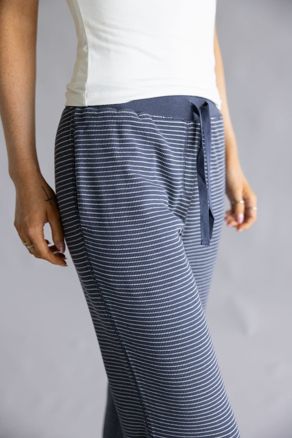 Stripe Thermal Lounge Pants for Women in Charcoal Blue