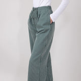 Striped Brushed PJ Pants for Women in Hunter Green