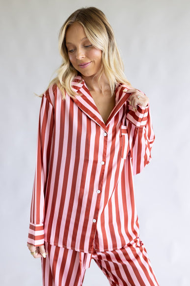 Striped Satin Pajama Set for Women in Blush