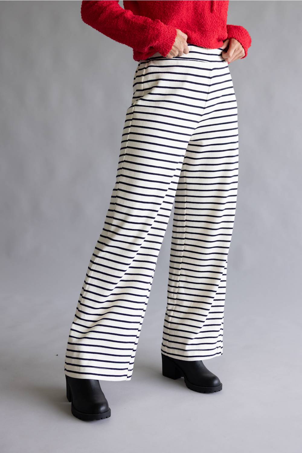 Striped Wide Leg Lounge Pants for Women in Black