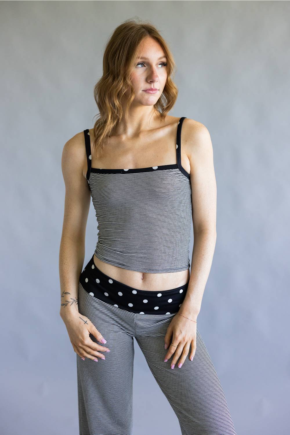 Stripes & Polka Dots Matching Set for Women in Black/Off White | BS412-3-BLACKOFFWHITE