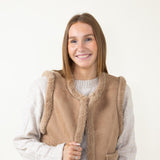 Suede Faux Fur Vest for Women in Taupe