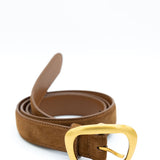 Sueded Leather Gold Buckle Belt for Women in Brown