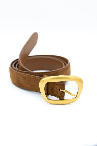 Sueded Leather Gold Buckle Belt for Women in Brown
