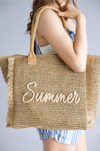 Summer Rope Straw Tote Bag in Tan