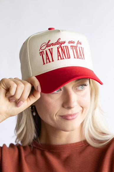 Sundays Are For Tay And Trav Trucker Hat for Women in Red/Tan