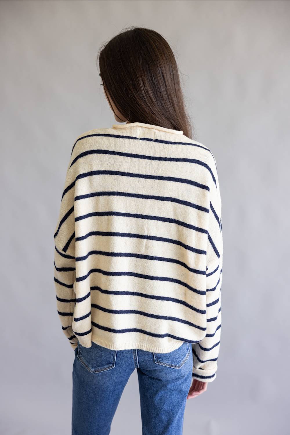 Things Between Wide Striped Piper Cardigan for Women in Natural/Navy