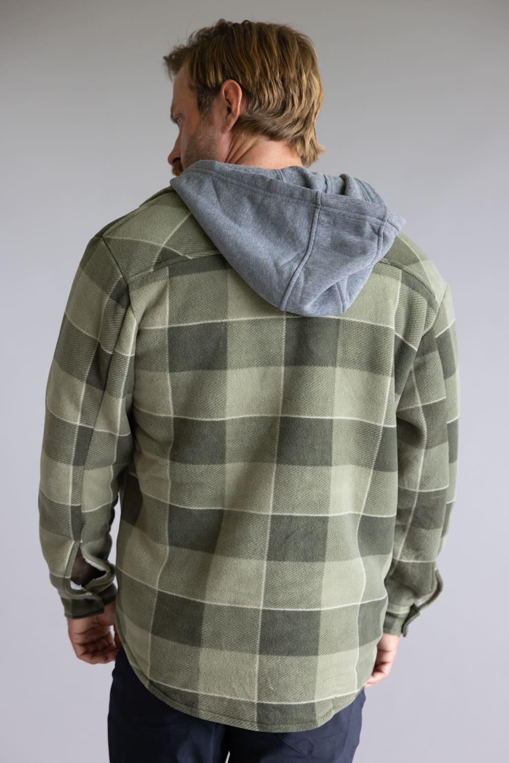 Sherpa Lined Polar Hooded Shacket for Men in Olive