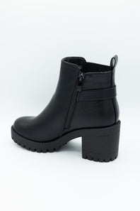 Top Moda Bianca Buckle Lug Booties for Women in Black