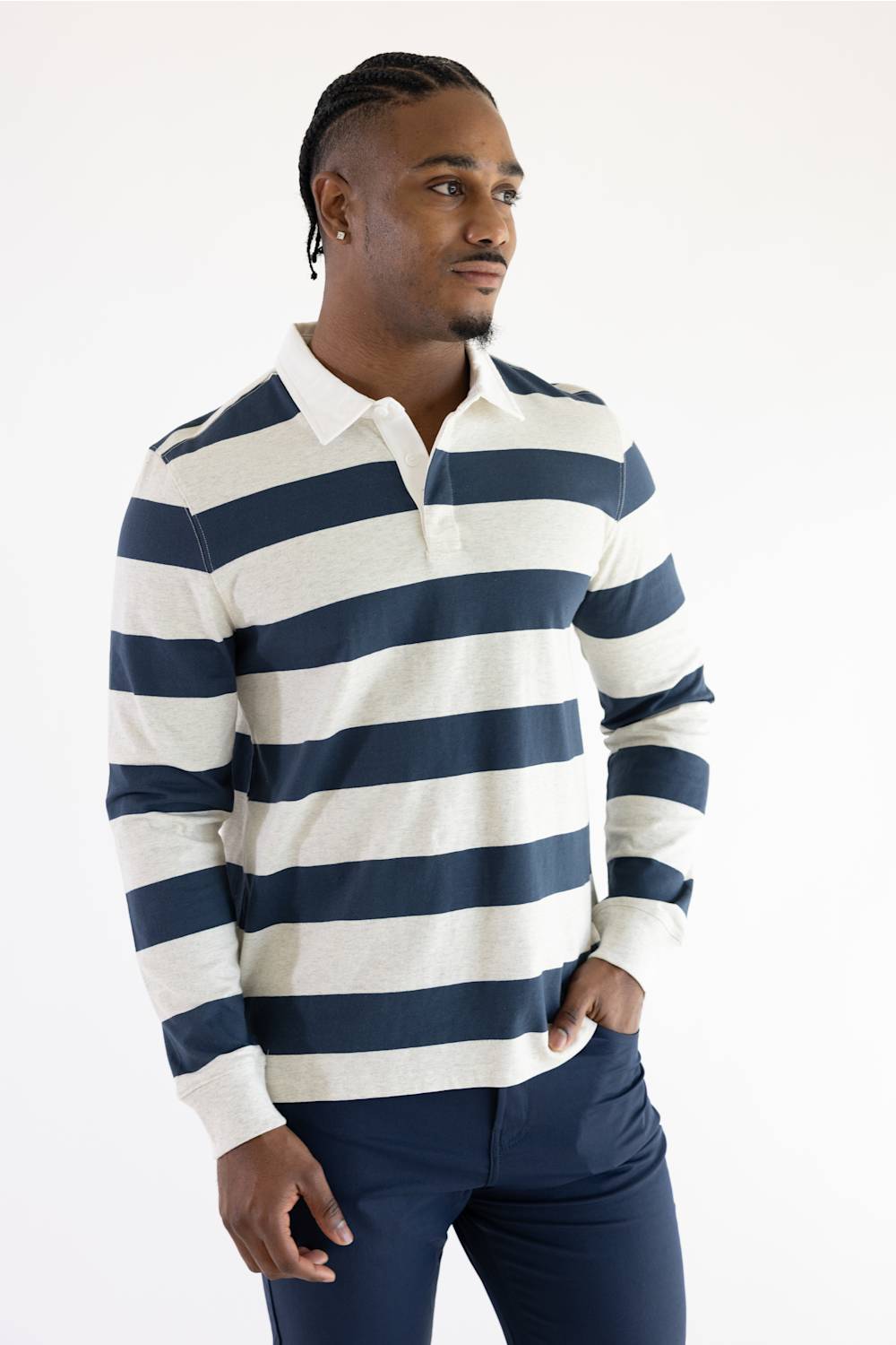 Flag & Anthem Troy Rugby Polo for Men in Oatmeal Navy