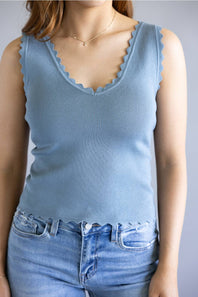 Scallop Tank Top for Women in Dusty Blue