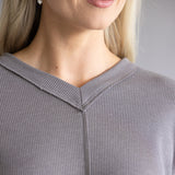 Thermal V-Neck Oversized Top for Women in Charcoal