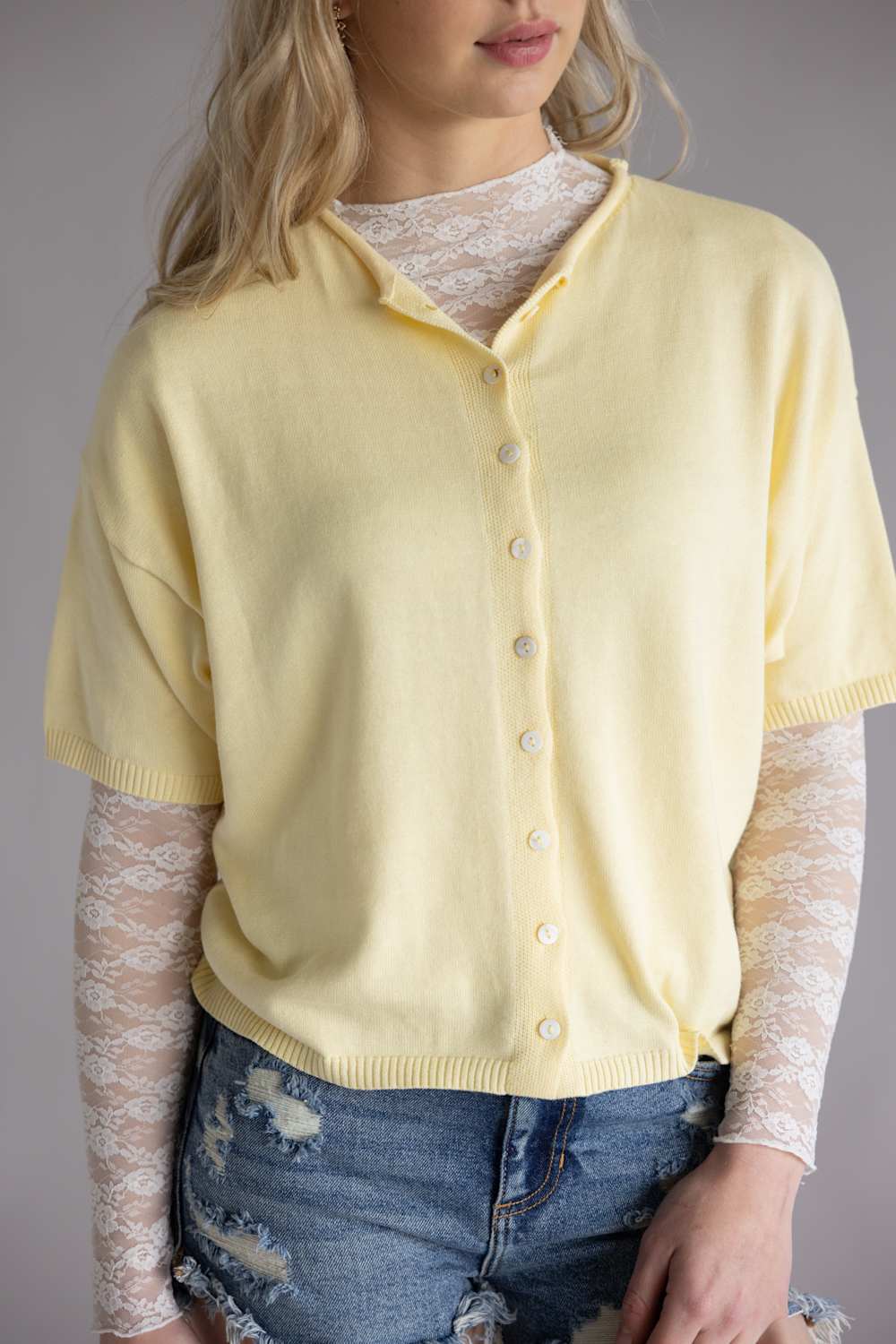 Things Between Half Sleeve Toby Cardigan for Women in Butter Yellow | TBW13717-BTR
