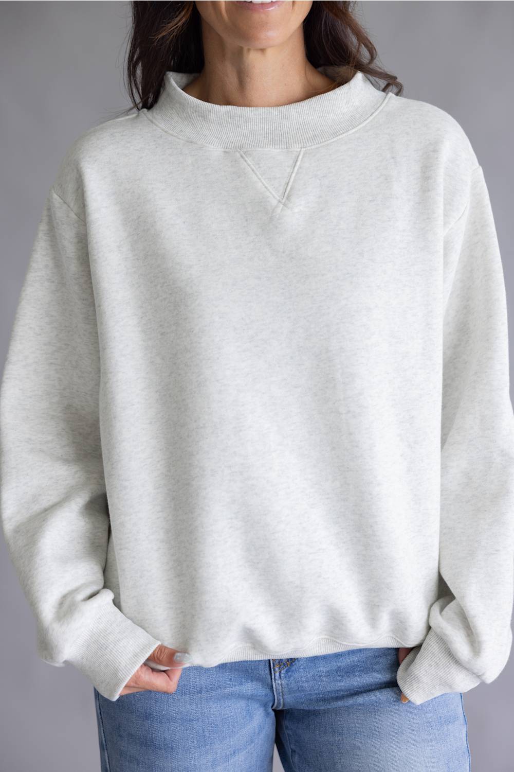 Things Between Mock Neck Fleece Pullover for Women in Heather White