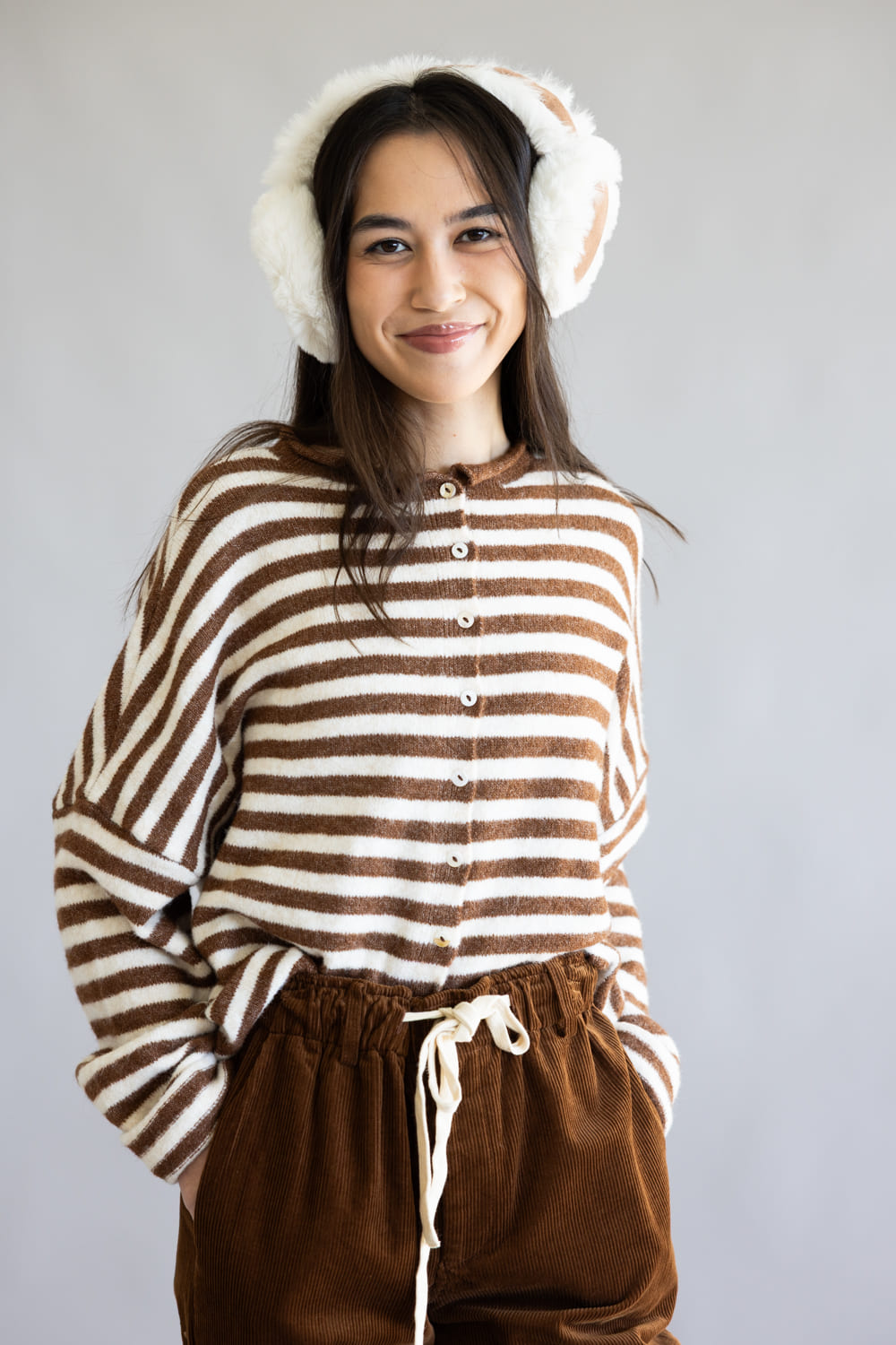Things Between Piper Cardigan for Women in Brown Stripe