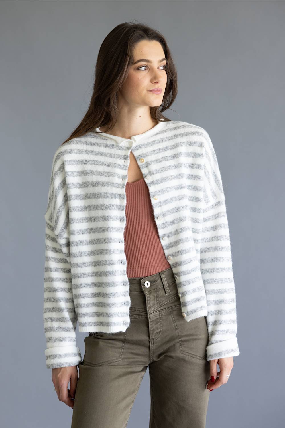 Things Between Piper Cardigan for Women in Ivory Stripe
