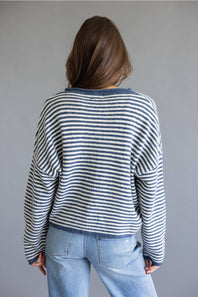 Things Between Striped Piper Cardigan for Women in Denim