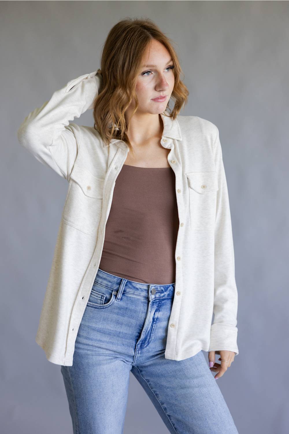 Thread & Supply Cassian Soft Luxe Button Up Shirt in Heather Oatmeal