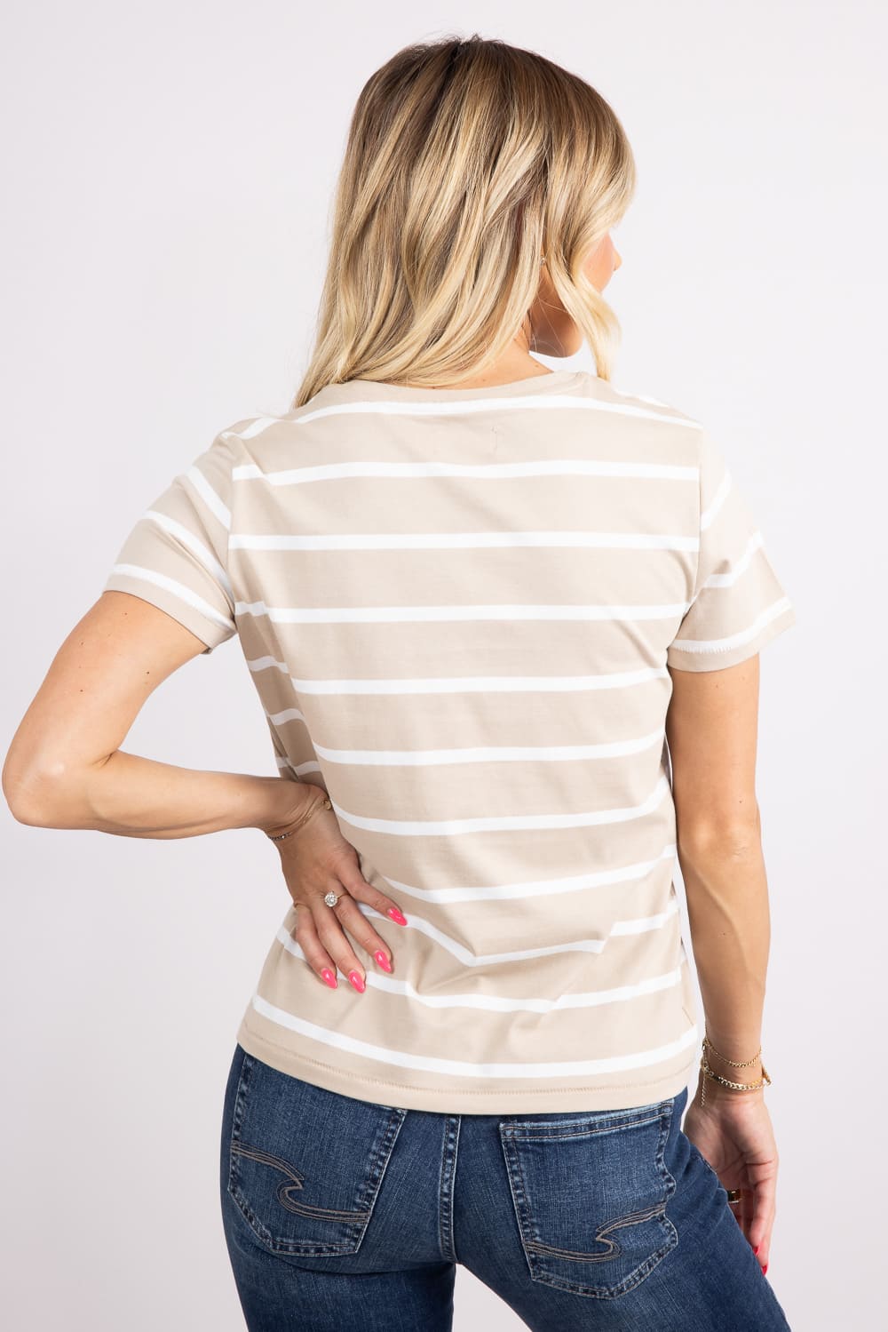 Thread & Supply Asher Striped T-Shirt for Women in Tan/White