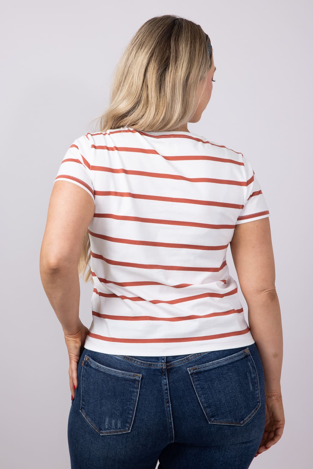 Thread & Supply Asher Striped T-Shirt for Women in White/Burnt Orange