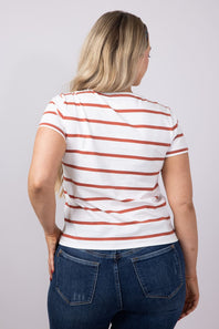 Thread & Supply Asher Striped T-Shirt for Women in White/Burnt Orange