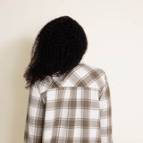 Thread & Supply Button Up Flannel Plaid Shirt for Women in White/Sage Green