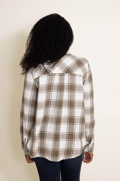 Thread & Supply Button Up Flannel Plaid Shirt for Women in White/Sage Green