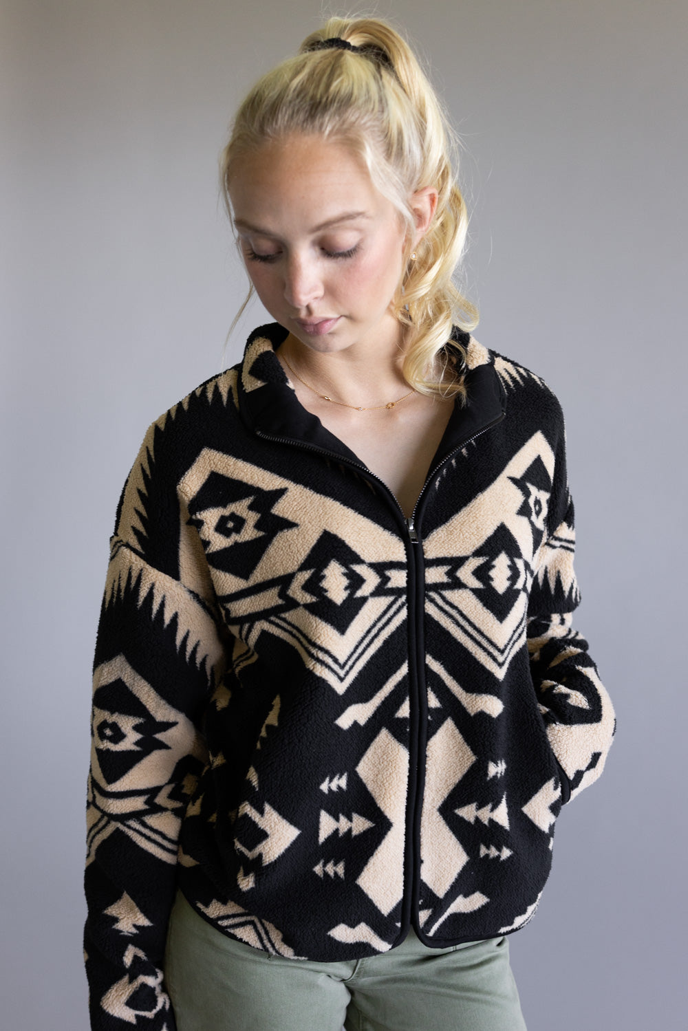 Thread & Supply Canyon Jacket for Women in Cream Black Aztec