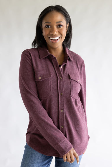 Thread & Supply Cassin Soft Luxe Button Up Shirt for Women in Wine Heather