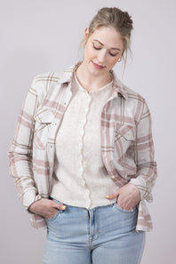 Thread & Supply Cassin Soft Luxe Button Up Shirt in Mauve Tan Plaid