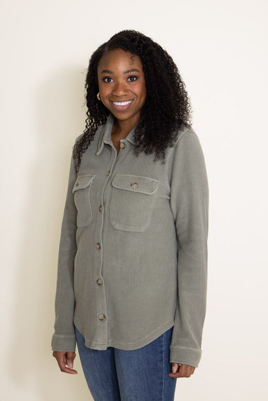 Thread & Supply Dominque Solid Shacket for Women in Olive Green