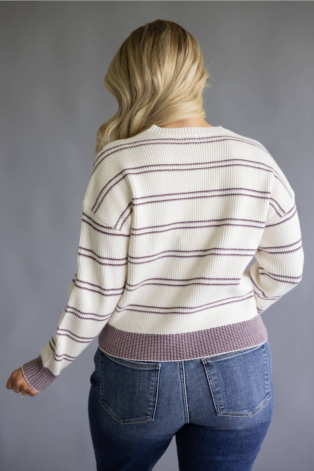 Thread & Supply Ely Knit Sweater for Women in Cream/Burgundy Stripe