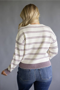 Thread & Supply Ely Knit Sweater for Women in Cream/Burgundy Stripe