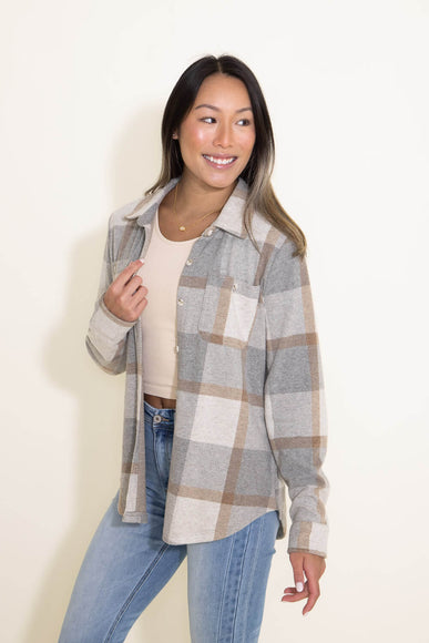 Thread & Supply Lewis Soft Luxe Button Up Shirt for Women in Grey/Brown Plaid