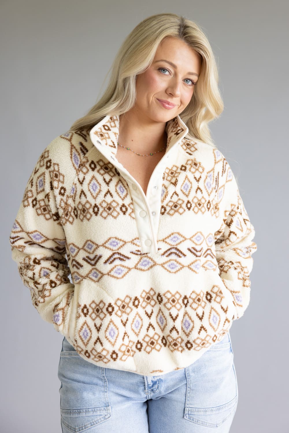 Thread & Supply Piper Snap Pullover for Women in Cream Aztec