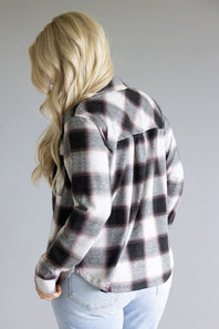 Thread & Supply Saja Button Up Shirt for Women in Black White Rose Plaid