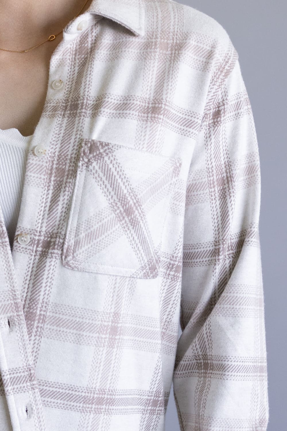 Thread & Supply Saja Button Up Shirt for Women in Mauve Taupe Plaid