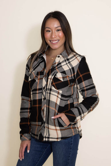 Thread & Supply Sherpa Woven Shacket for Women in Black/Brown