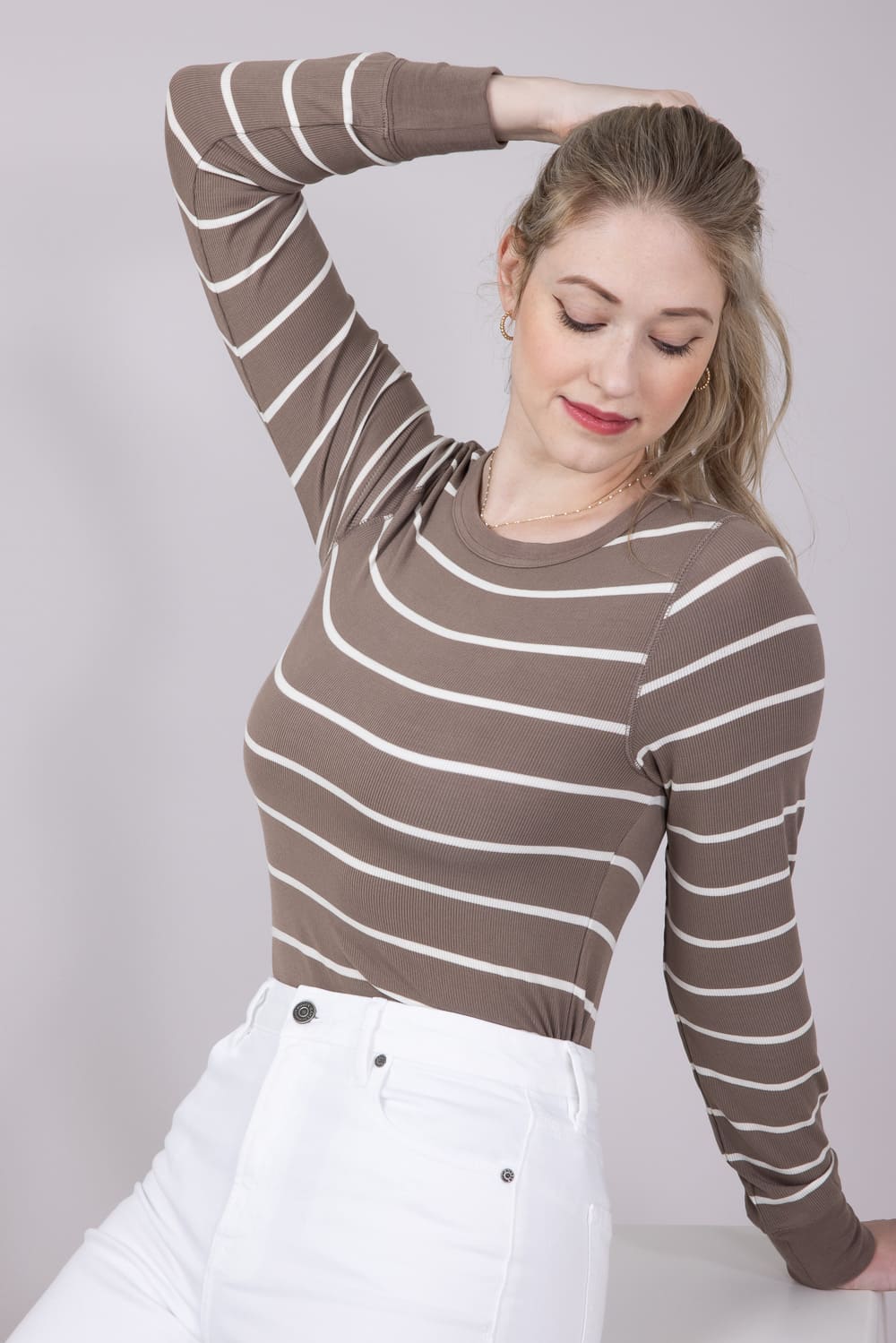 Thread & Supply Stacy Stripe Shirt for Women in Taupe White