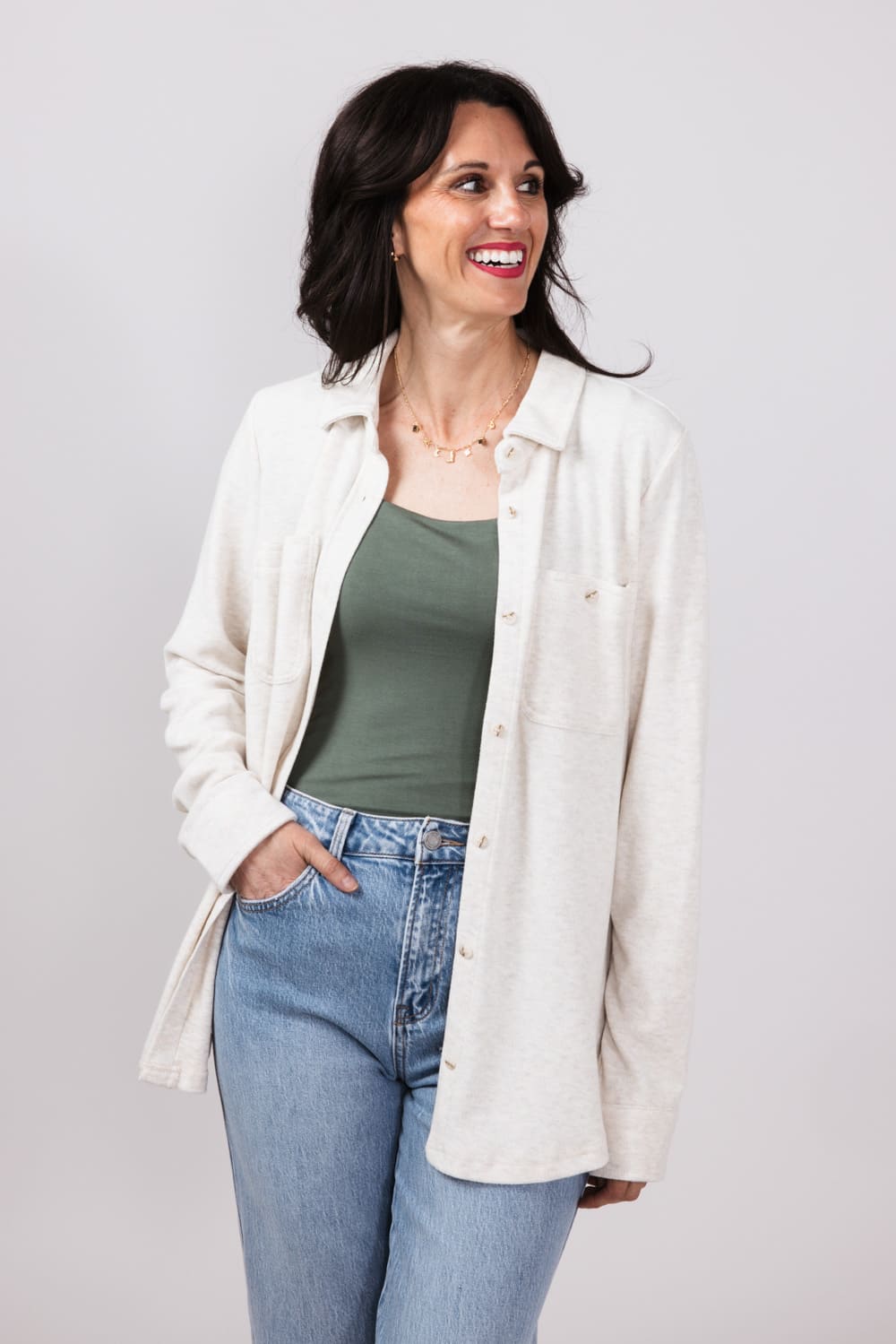 Thread & Supply Lewis Soft Luxe Button Up Shirt for Women in Oatmeal
