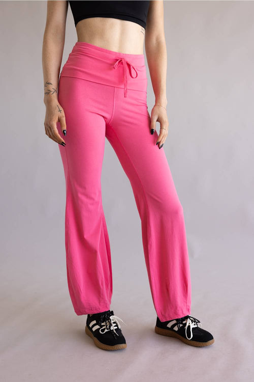 Tie Waist Bubble Flare Leggings for Women in Flamingo Pink