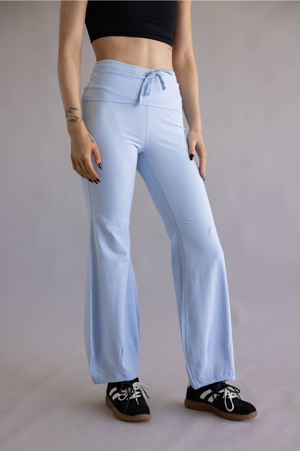 Tie Waist Bubble Flare Leggings for Women in Pastel Blue