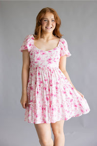 Tiered Floral Back Tie Dress for Women in Pink