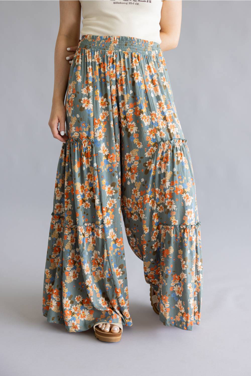 Tiered Floral Beach Pants for Women in Teal