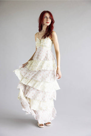 Tiered Floral Ruffle Maxi Dress for Women in Green Multi at Glik's , L Tiered Floral Ruffle Maxi Dress for Women in Green Multi at Glik's , L