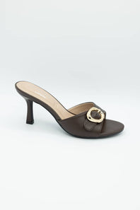 Top Moda Elsa Buckle Kitten Heels for Women in Brown